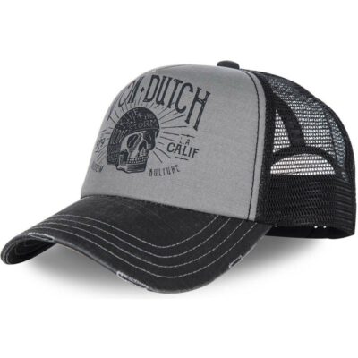 Gorra Von Dutch California calavera Hat Unstr Houston ajustable Trucker gris y negra