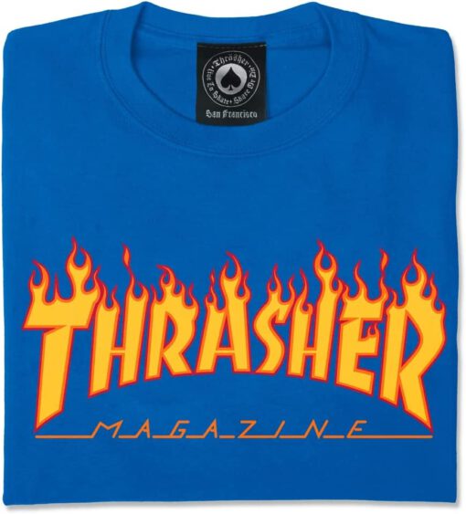 Camiseta THRASHER Magazine Hombre Flame logo manga corta Ref. 145170 royal blue Llama fuego amarilla y naranja