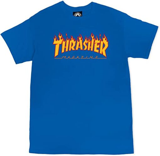 Camiseta THRASHER Magazine Hombre Flame logo manga corta Ref. 145170 royal blue Llama fuego amarilla y naranja