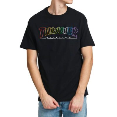 Camiseta THRASHER Magazine Hombre Outlined Rainbow Mag manga corta Ref. 145048 negra con logo pecho multicolor