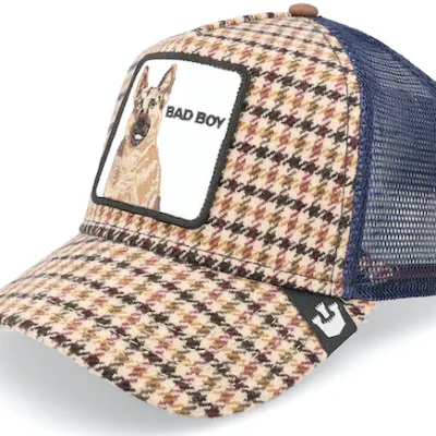 Gorra Animales GOORIN BROS rejilla y ajustable big bad woof -cream/perro lobo cuadritos marrones