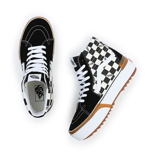 Zapatillas altas plataforma VANS chica DE ANTE Y LONA CHECKERBOARD SK8-HI STACKED Ref. VN0A4BTWVLV negras/blancas a cuadros