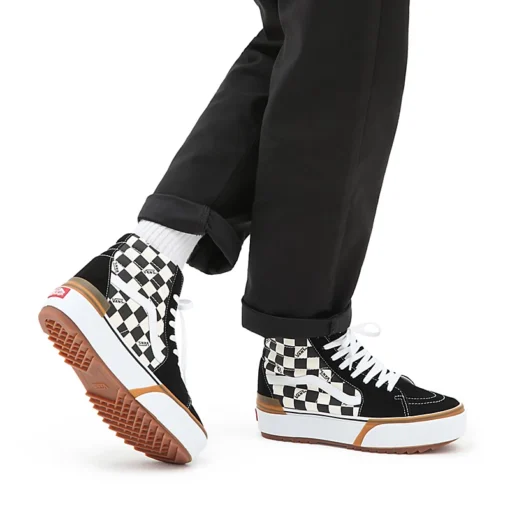 Zapatillas altas plataforma VANS chica DE ANTE Y LONA CHECKERBOARD SK8-HI STACKED Ref. VN0A4BTWVLV negras/blancas a cuadros