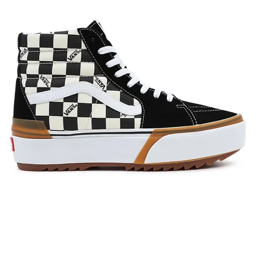 Zapatillas altas plataforma VANS chica DE ANTE Y LONA CHECKERBOARD SK8-HI STACKED Ref. VN0A4BTWVLV negras/blancas a cuadros