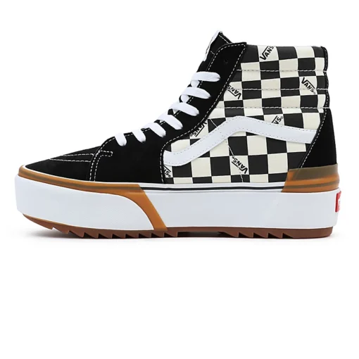 Zapatillas altas plataforma VANS chica DE ANTE Y LONA CHECKERBOARD SK8-HI STACKED Ref. VN0A4BTWVLV negras/blancas a cuadros