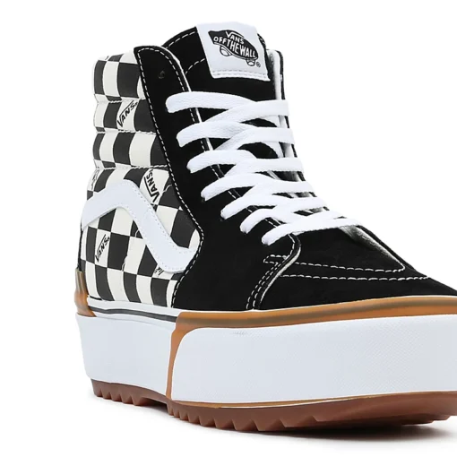 Zapatillas altas plataforma VANS chica DE ANTE Y LONA CHECKERBOARD SK8-HI STACKED Ref. VN0A4BTWVLV negras/blancas a cuadros