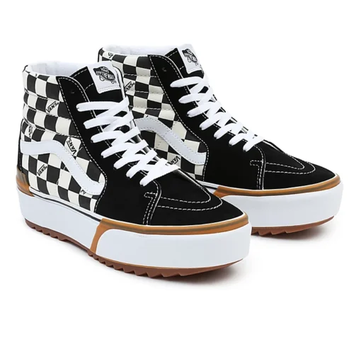 Zapatillas altas plataforma VANS chica DE ANTE Y LONA CHECKERBOARD SK8-HI STACKED Ref. VN0A4BTWVLV negras/blancas a cuadros