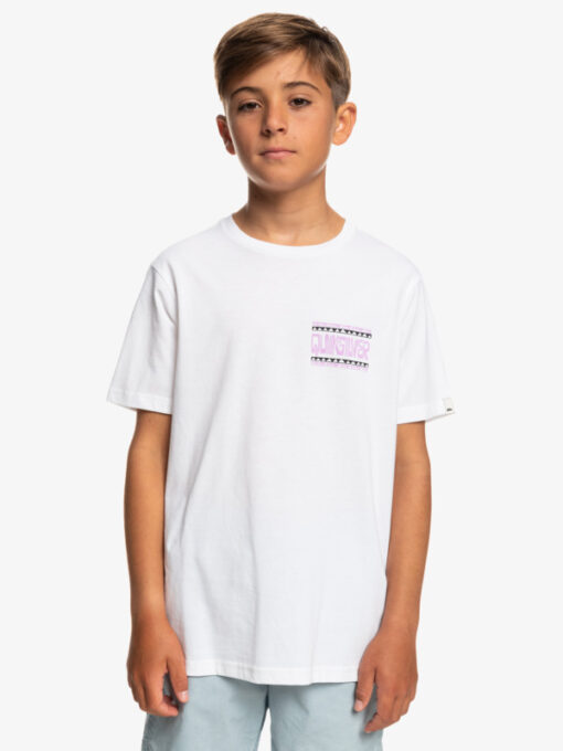 Camiseta QUIKSILVER manga corta niño surfera Warped Frames Ref. EQBZT04589 (wbb0) blanca logo espalda
