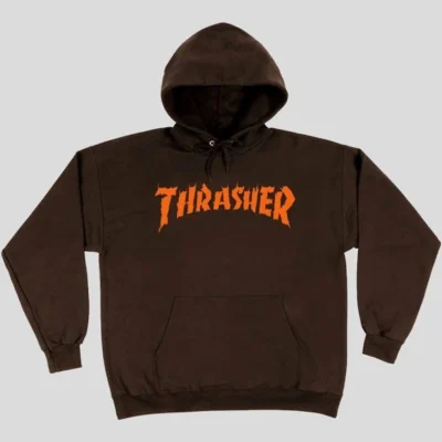 Sudadera THRASHER Hombre con capucha BURN ITDOWN HOODIE Ref. 145SARK chocolate logo naranja demonio