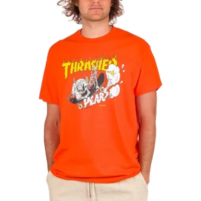 Camiseta THRASHER Hombre manga corta 40 YEARS NECKFACE T-Shirt Ref. 144898 ORANGE- naranja con logo amarillo