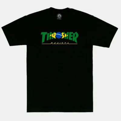 Camiseta THRASHER Hombre manga corta BRAZIL REVISTA T-Shirt Ref. 145205-BLACK -negra logo Brasil