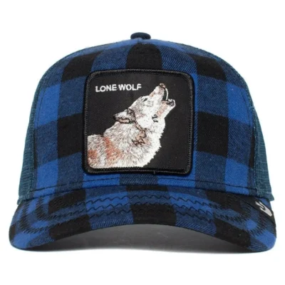 Gorra Animales GOORIN BROS LONE WOLF -code blueTRUCKER cuadros azul negro