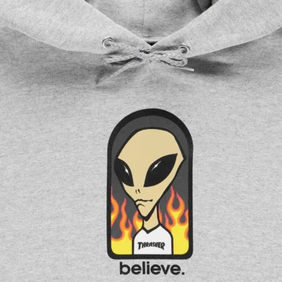 Sudadera THRASHER Hombre con capucha AWS BELIEVE Hoodie GRAY Ref. 145280 GRIS CLARO logo ALIEN