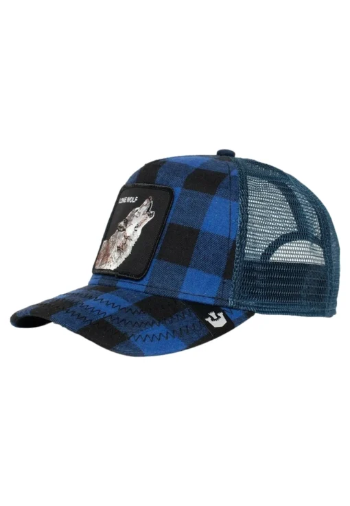 Gorra Animales GOORIN BROS LONE WOLF -code blueTRUCKER cuadros azul negro