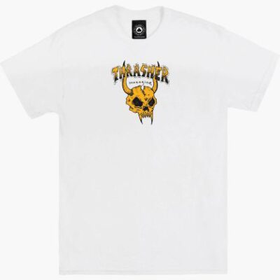 Camiseta THRASHER Hombre manga corta BARBARIAN T-Shirt Ref. 145284 WHITE - blanca LOGO TORO amarillo