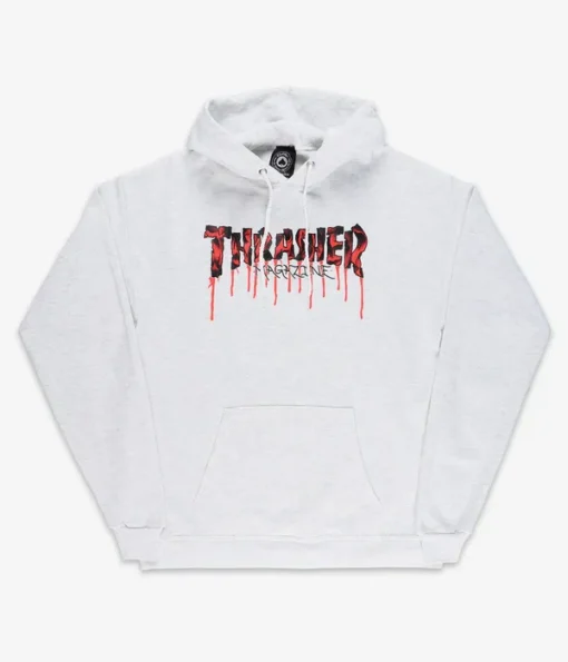 Sudadera THRASHER Hombre con capucha BLOOD DRIP MAGAZINE Hoodie GRAY Ref. 145098L logo letras SANGRIENTAS