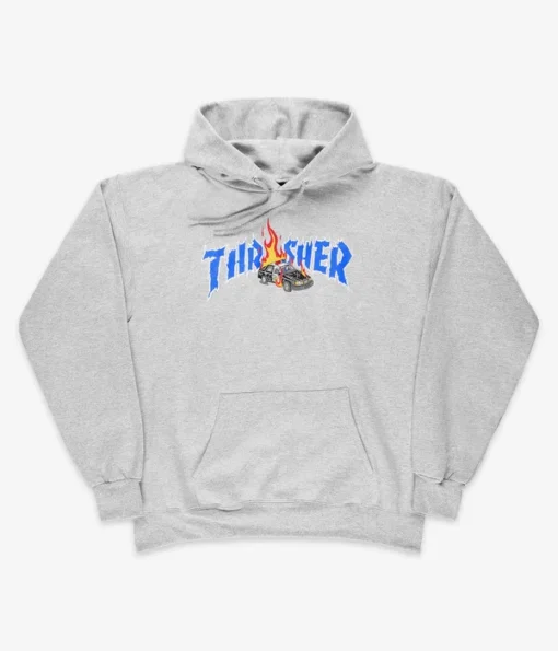 Sudadera THRASHER Hombre con capucha COP CAR HOOD Hoodie GRAY Ref. 145314 GRIS logo coche policia en llamas