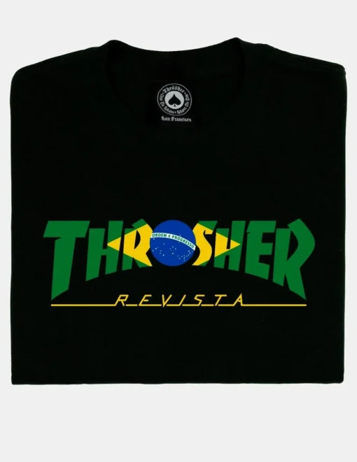 Camiseta THRASHER Hombre manga corta BRAZIL REVISTA T-Shirt Ref. 145205-BLACK -negra logo Brasil