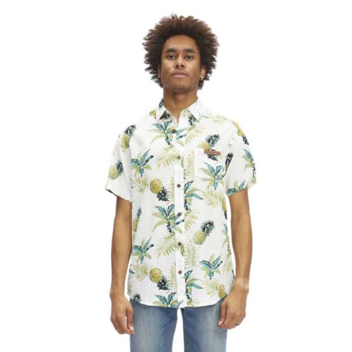 Camisa HYDROPONIC Manga corta Hombre divertida MAKAHOKI SH ref-23049 WHITE TROPICAL -blanca con piñas