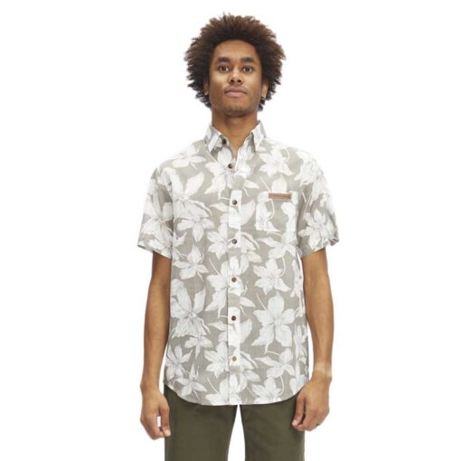 Camisa HYDROPONIC Manga corta Hombre estampada HIBISCUS SH ref-23045 STONE -Marrón y beige