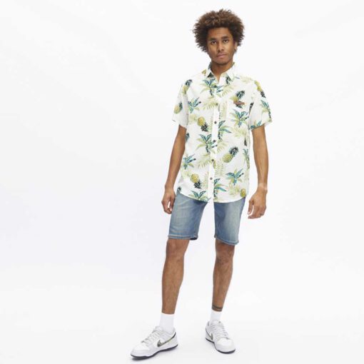 Camisa HYDROPONIC Manga corta Hombre divertida MAKAHOKI SH ref-23049 WHITE TROPICAL -blanca con piñas