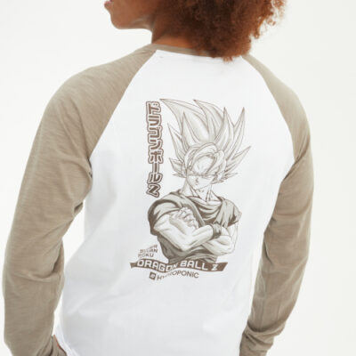 Camiseta HYDROPONIC hombre manga larga ref-DB515 DRAGON BALL Z SAIYAN 1 TOASTED / WHITE blanca y marrón