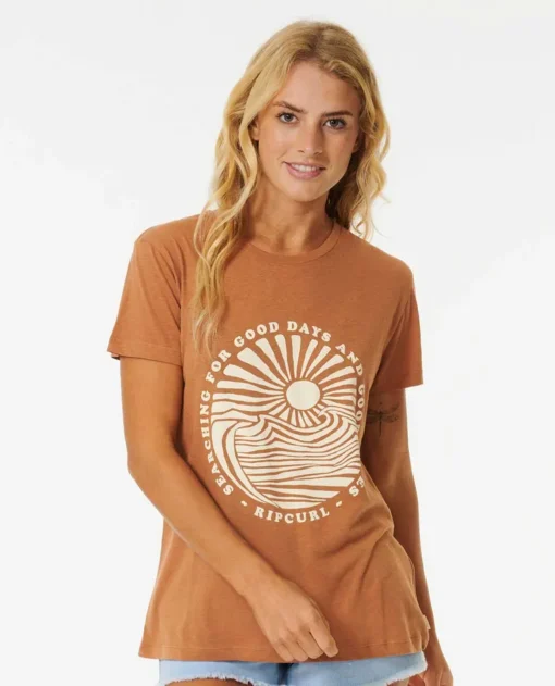 Camiseta RIP CURL manga corta para mujer GOOD WAVES STANDARD TEE ref.07DWTE light brown-marrón