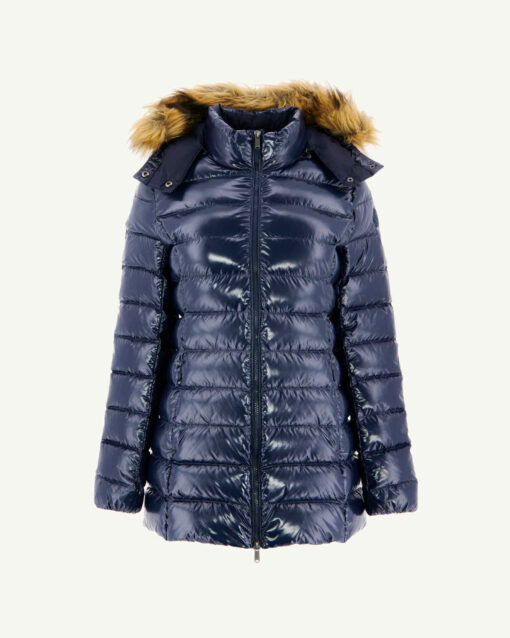 Chaqueta Jott de plumas pato Mujer con capucha de pelo GRAND FROID FW23WPAR50 104 NAVY PERLE LAQUEE Azul marino