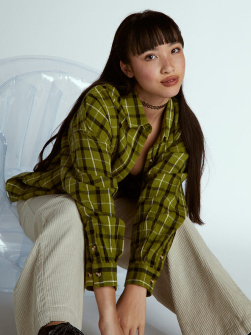 Camisa top ROXY manga larga para Mujer CHLOE KIM OVERSIZED (GMA6) Ref. ARJWT03329 cuadros verde