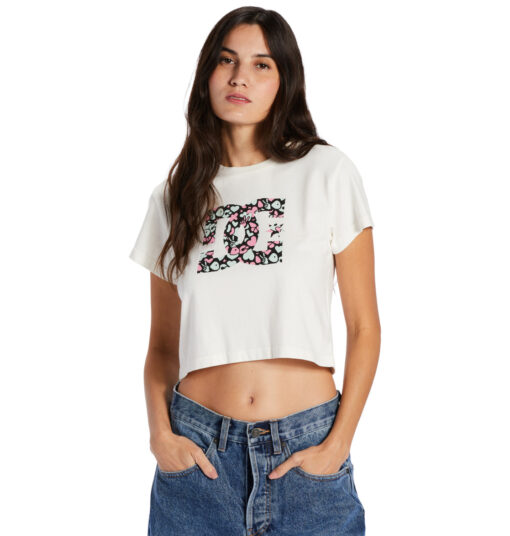 Camiseta DC Shoes manga corta mujer DC STAR FILL CROP TEE ref-ADJZT03062(KVJW) blanco y flores