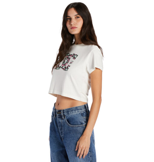 Camiseta DC Shoes manga corta mujer DC STAR FILL CROP TEE ref-ADJZT03062(KVJW) blanco y flores