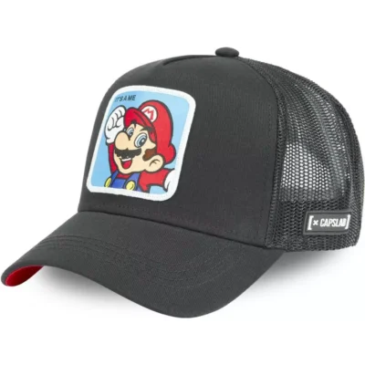 Gorra superheroes CAPSLAB MARIO IT'S A ME Trucker negra con parche bordado rejilla y ajustable negra