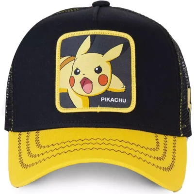 Gorra superheroes CAPSLAB Trucker negra y amarilla con cierre snapback Pikachu PIK6 Pokémon