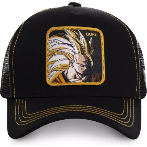 Gorra superheroes CAPSLAB trucker Son Goku DB2 GOK Dragon Ball negro y amarillo