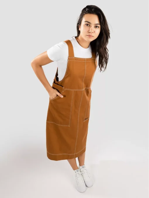 Vestido Santa Cruz largo de tirantes Pinalantal CLASSIC PINAFORE DRESS ref-SCA WDR 0424 tan/white stilch -marrón