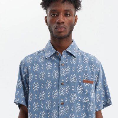 Camisa HYDROPONIC Manga corta Hombre denim icat REF-24048 APACHE SH-estampada azul y beige
