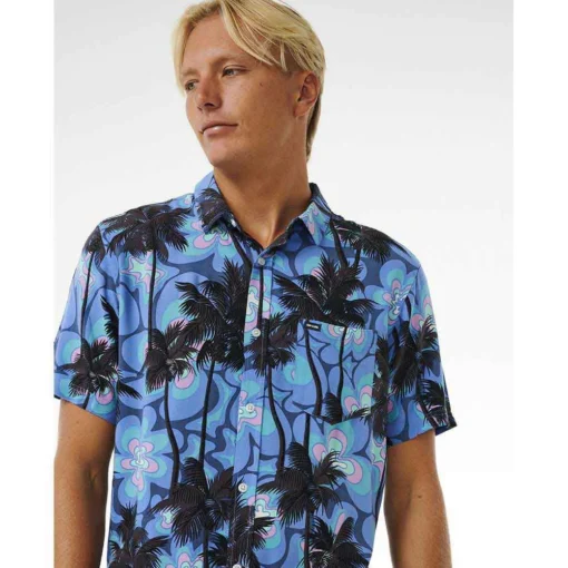 Camisa RIP CURL de Manga corta BARREL KILLA Ref. 030MSH Blue yonder- estampada de flores